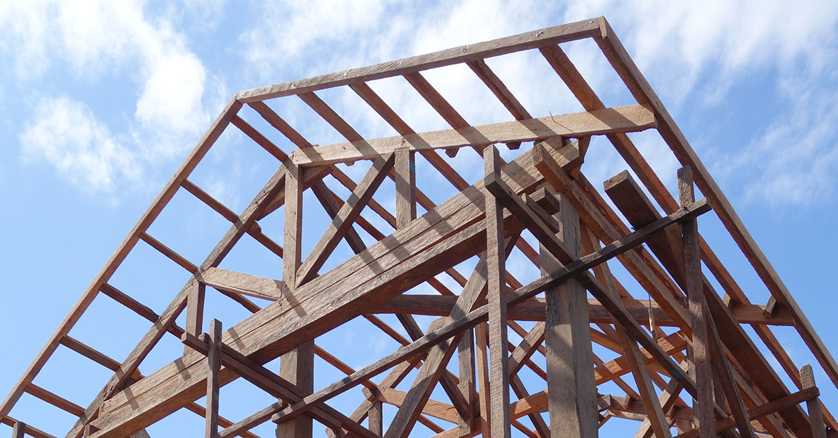 Timber framing of house walls and roof
