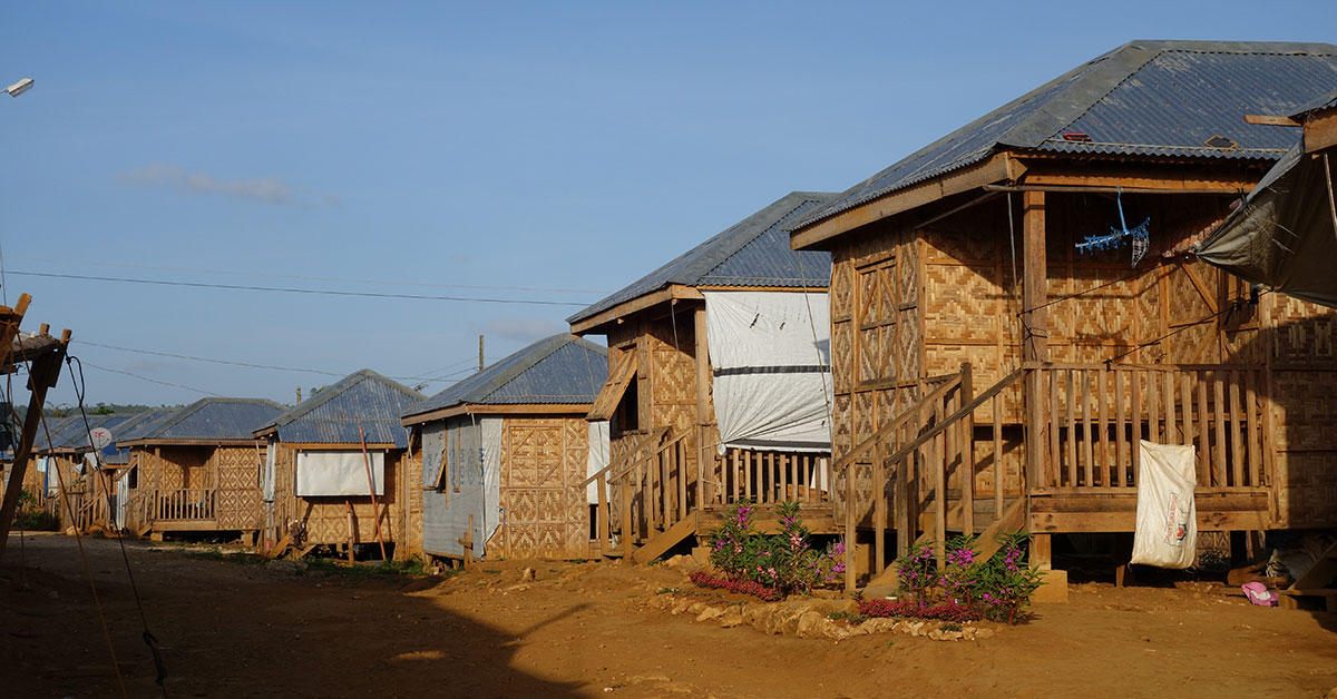 Houses lined up in temporary settlement